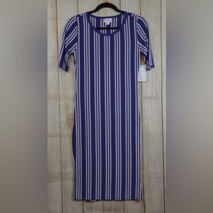 LuLaRoe Julia Blue and Pink Striped Midi Dress